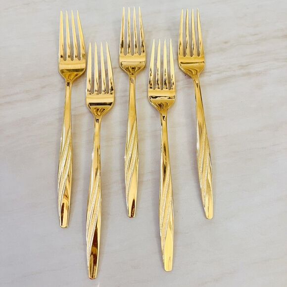 INTERNATIONAL SILVER American Flair Gold (Gold Electroplate) 12 Pc Flatware USA - Picture 4 of 11